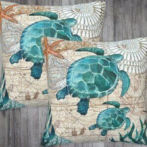 Beach Pillow Covers Soft Cases Set Cottage Decor Coastal Nautical Decoration 18"